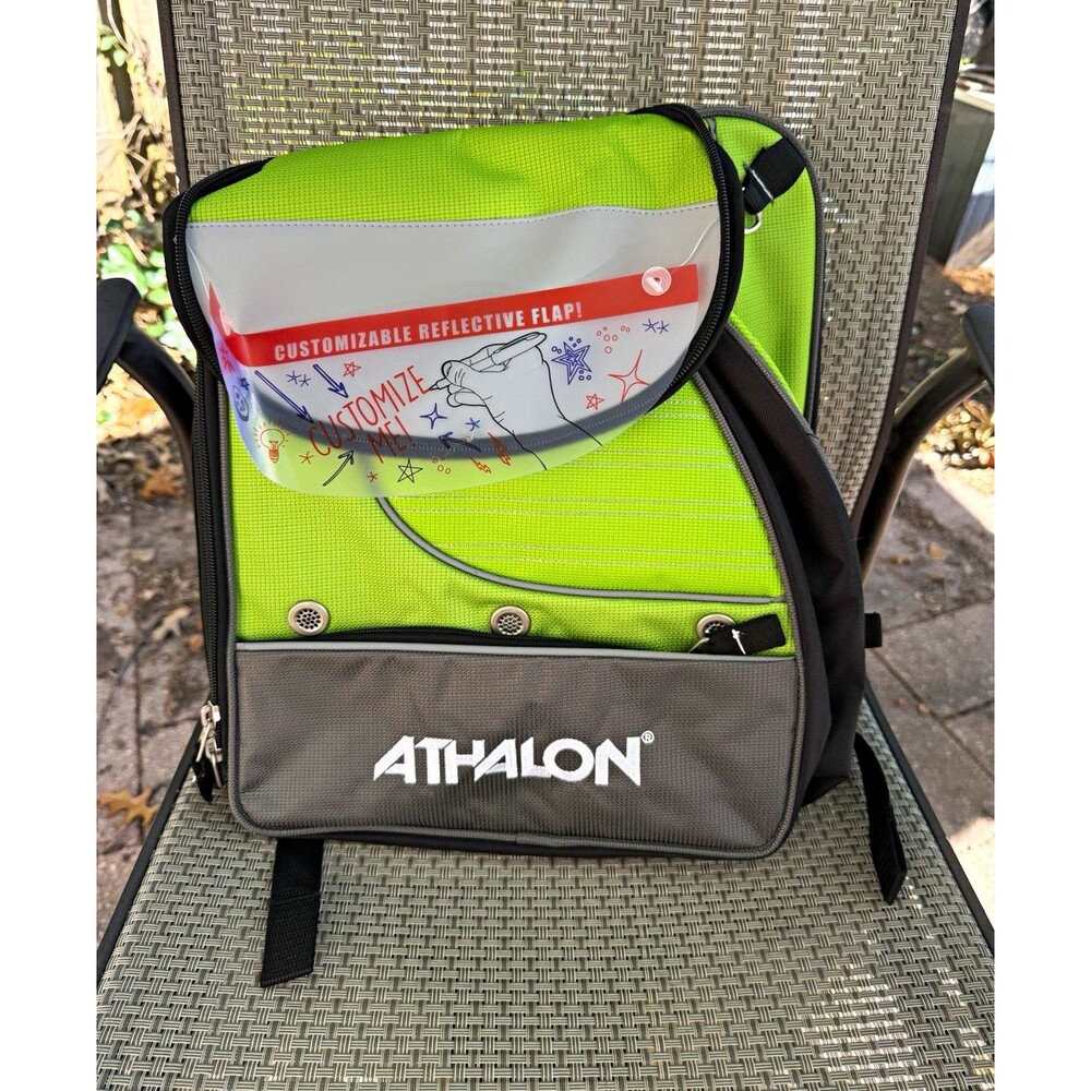 Athalon Ski Boot Bag Backpack 30L Green/Gray Reflective Flap Padded Straps